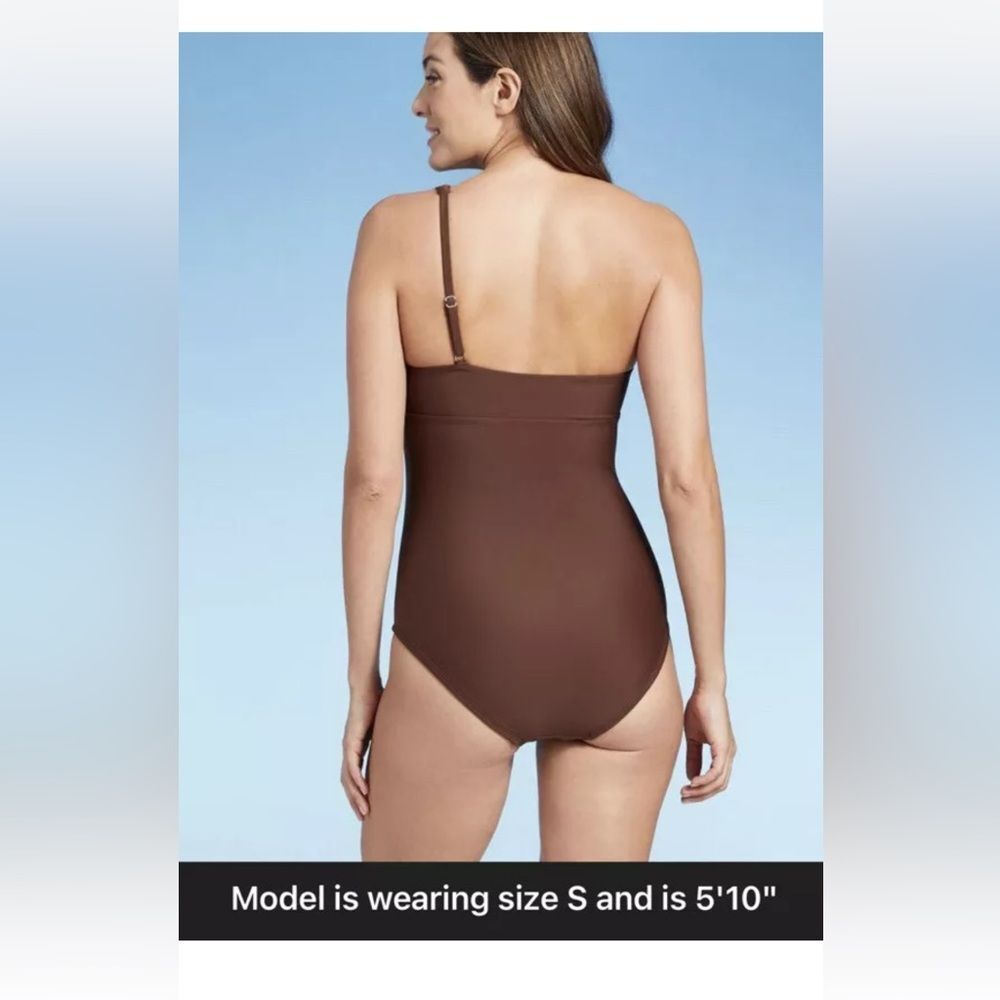 Kona Sol Asymmetric One Piece Brown swimsuit Size XS - Picture 4 of 12